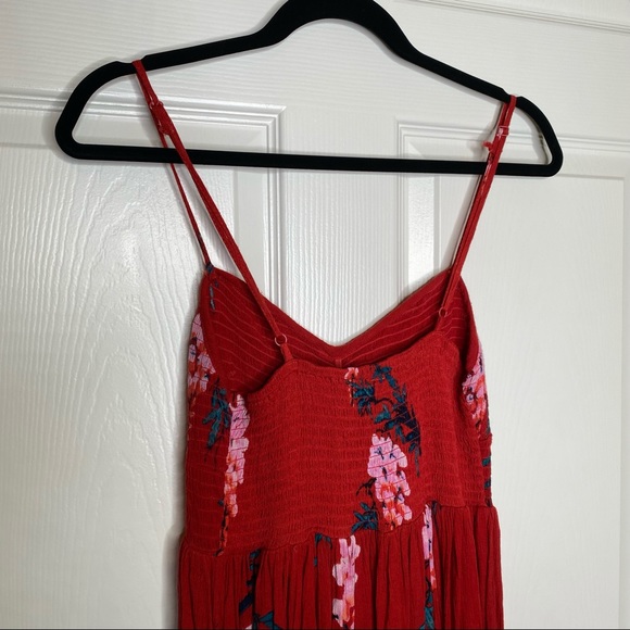 Free People Beau Smocked Printed Slip Dress in Red - Picture 6 of 12